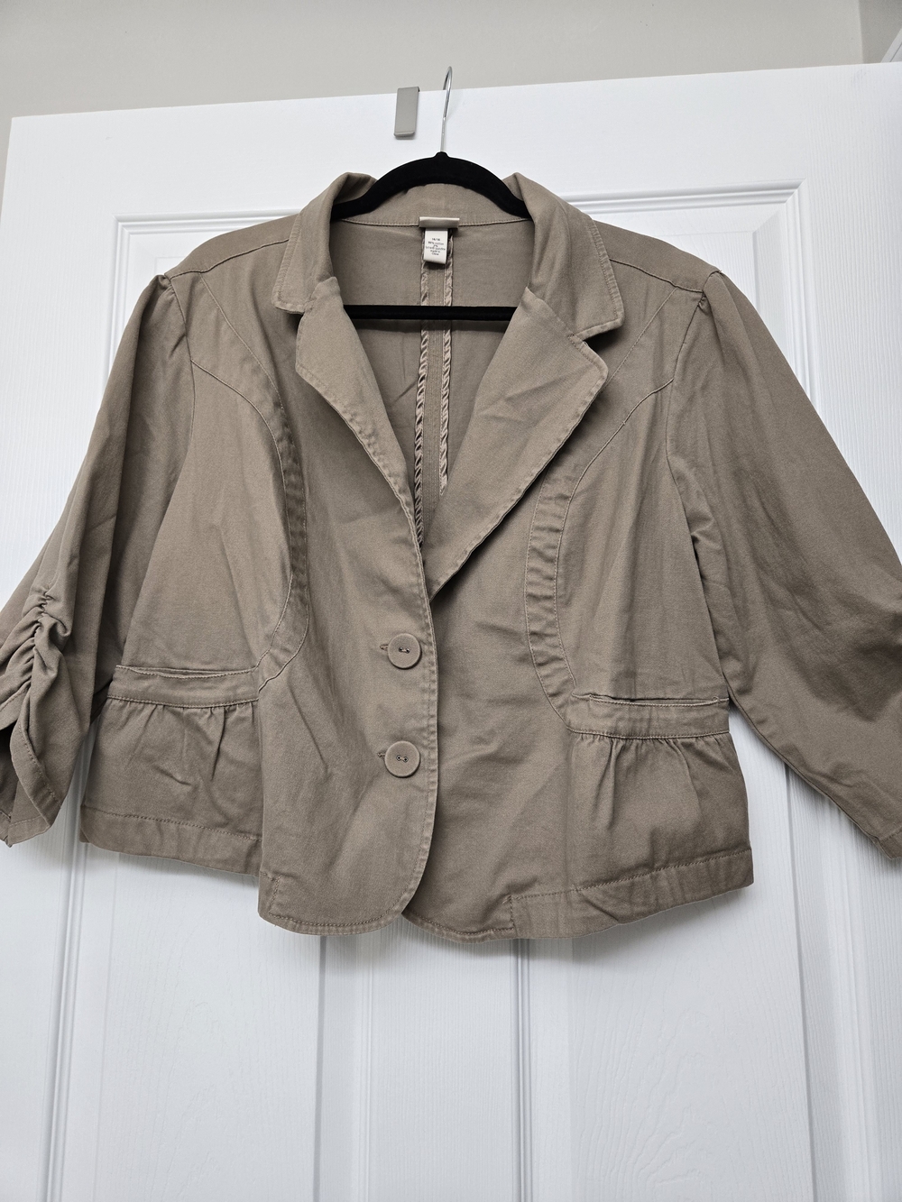 Venezia Cropped Taupe Button-Front Blazer
